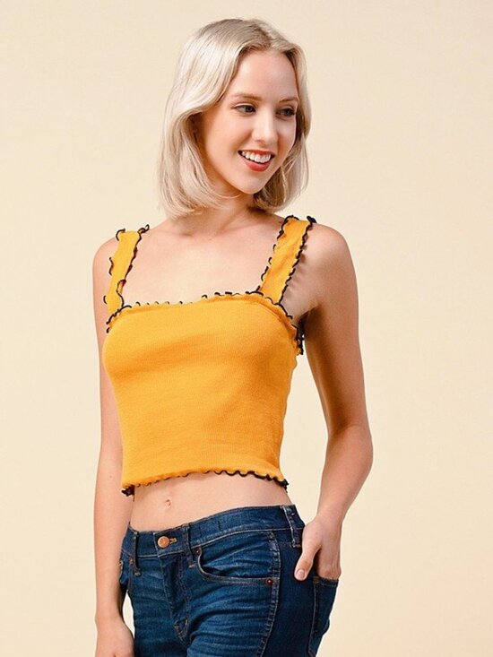 Heart & Hips Tops - NWT Heart & Hips Mustard Yellow Ribbed Crop Top Ruffle Trim Tank